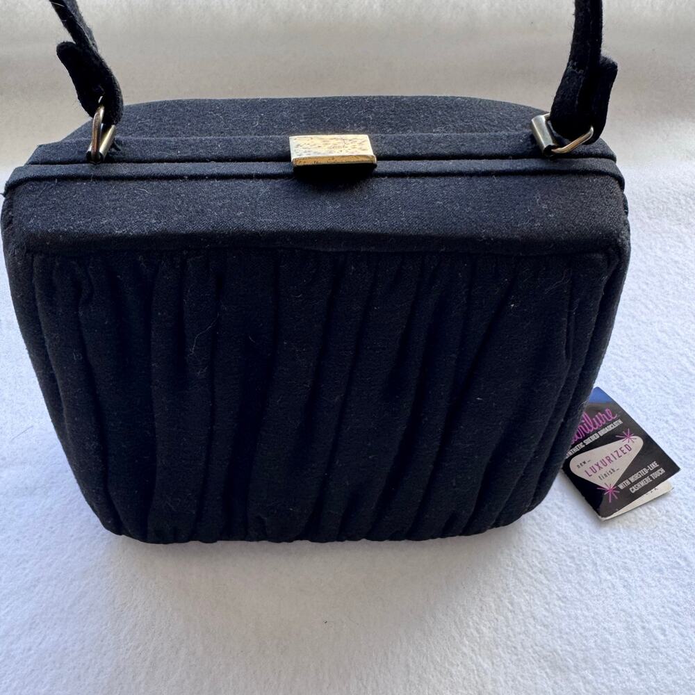 Vintage Egan-Wagner Black FabriLure Sueded Top Handle Handbag Box  retro bag - Picture 8 of 9
